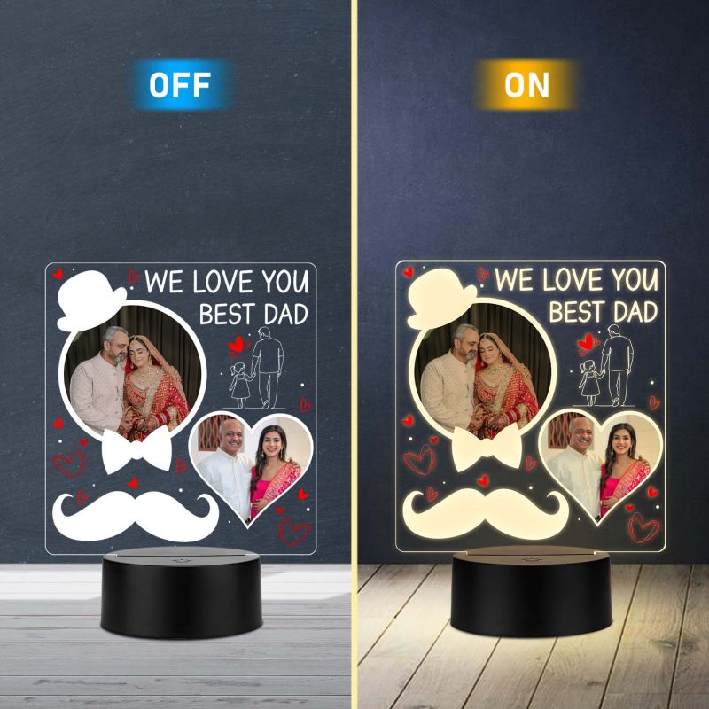 Personalized Best Dad UV Print LED Night Lamp Fathers Day Gift Warm White Light